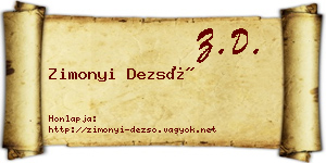 Zimonyi Dezső névjegykártya